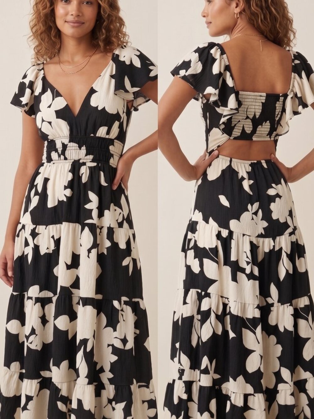 Anthropologie Silverlake Flutter Sleeve Maxi Dress NWT Boho Floral Tiered S